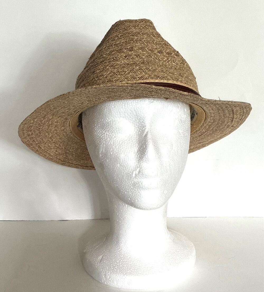 Tommy Bahama Brown Shademaker Leather Band W/Marlin Braid Rafia Fedora Hat